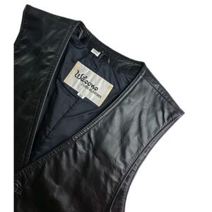 Vintage WILSON Leather Vest Mens 42‎ Black Genuine Leather Western Biker 80s 90s